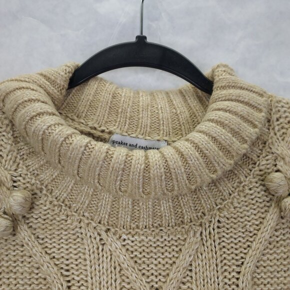 Cupcakes & Cashmere Turtleneck Women's Large Cable Knit Sweater Oatmeal Beige - Picture 2 of 10